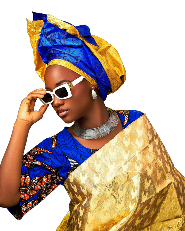 Femme au foulard bleu et or, détourée